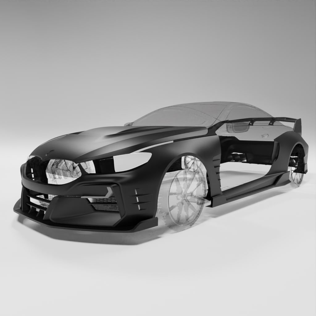 Modified vehicle showcasing a custom body kit that enhances aerodynamics and style.